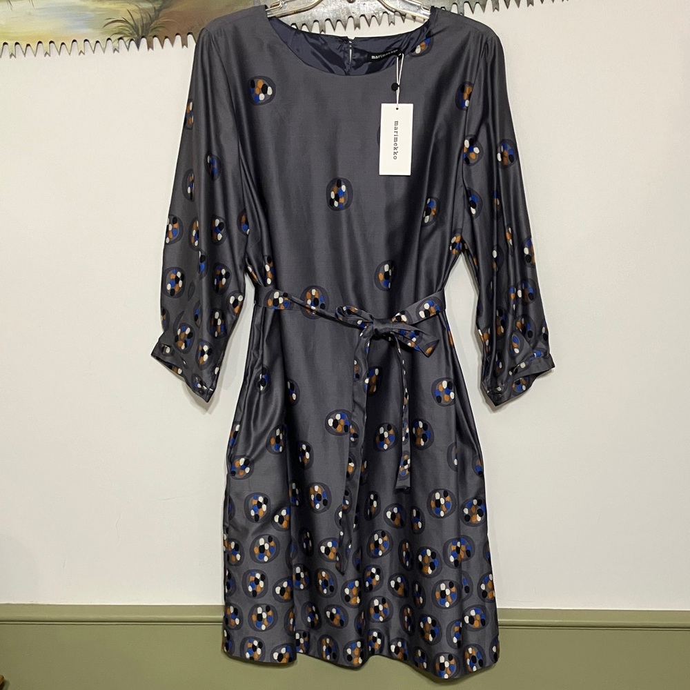 Marimekko Dark Gray Dress with Blue and Orange Accents NWT Size 46 USA 14